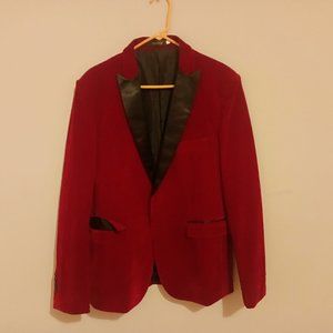 Red Suit - Suede - Polyester Blazer - Super Discount